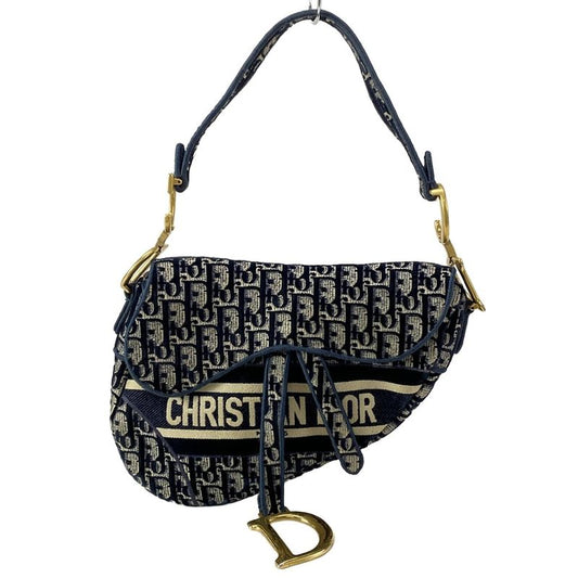 Dior/christian Dior Handbag Saddle Bag Navy Ivory And Gray