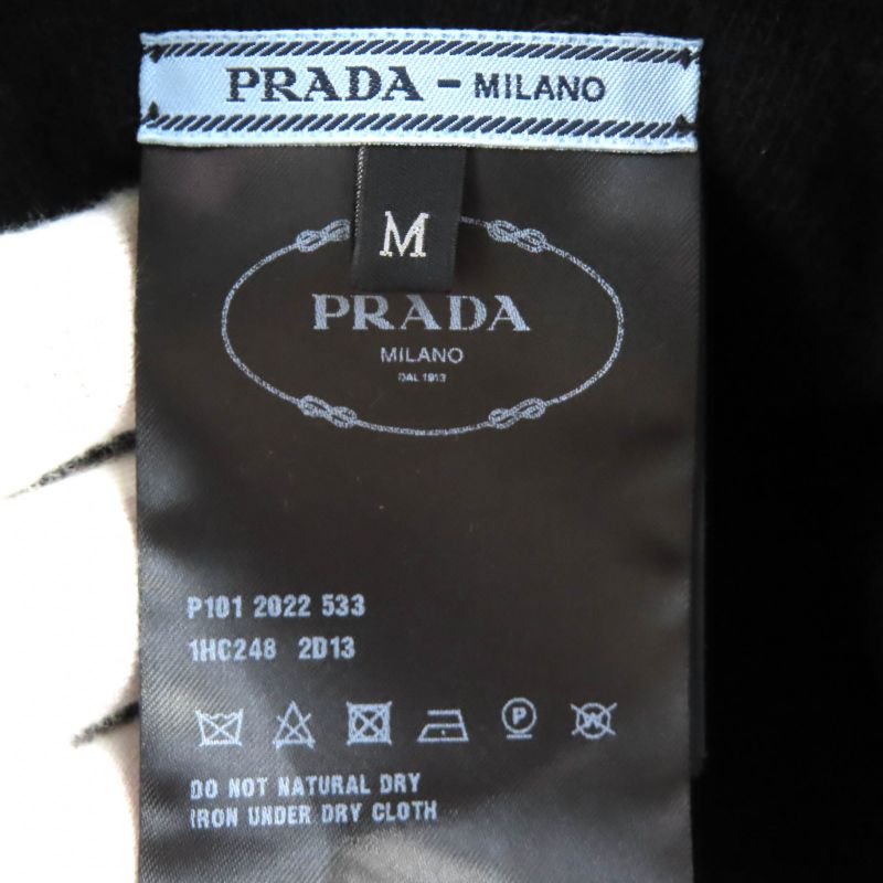 Prada 2022 1hc248 Wool Cashmere Logo Padded Knitted Bucket Hat Black White Red