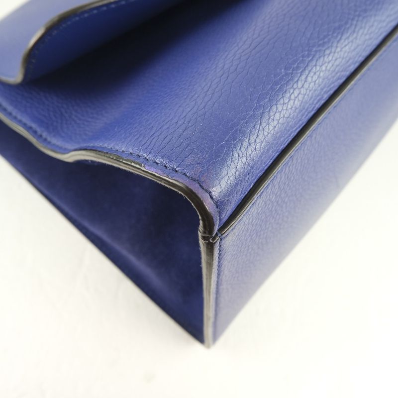 Celine Trapeze 2WAY Shoulder Calf Blue Women's Handbag