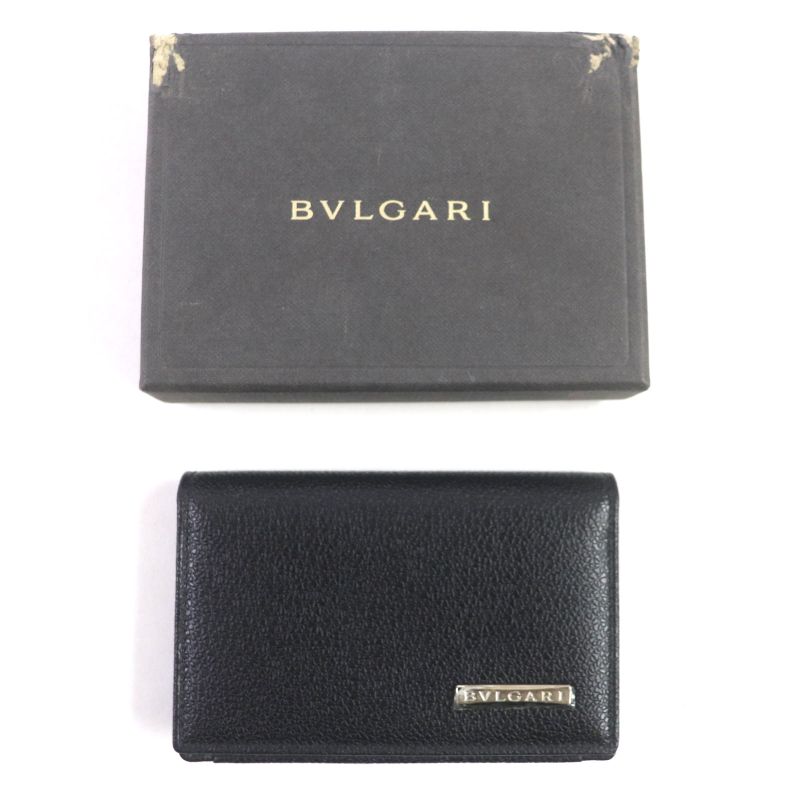  Bvlgari Leather Bifold Pass Case With Logo Plate Card Case Business Card