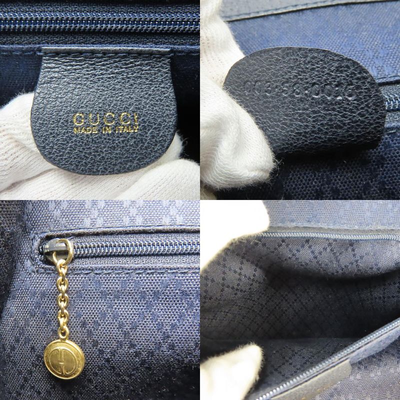 Gucci Backpack Daypack 003.58.0016 Bamboo Suede Leather Navy Gold Hardware
