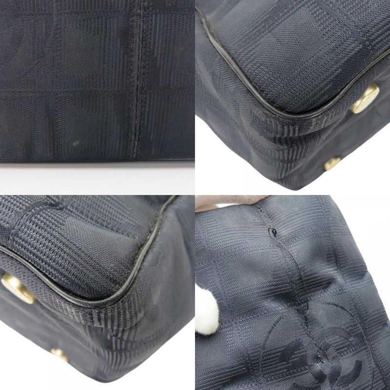 Chanel Tote Bag New Travel Line Coco Mark Jacquard Nylon Leather Black Gold