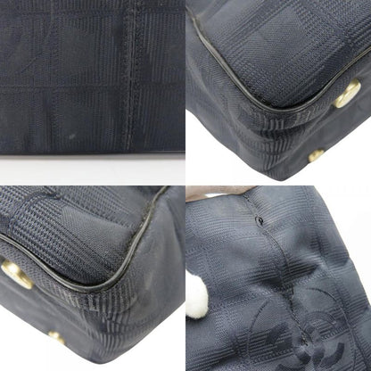 Chanel Tote Bag New Travel Line Coco Mark Jacquard Nylon Leather Black Gold