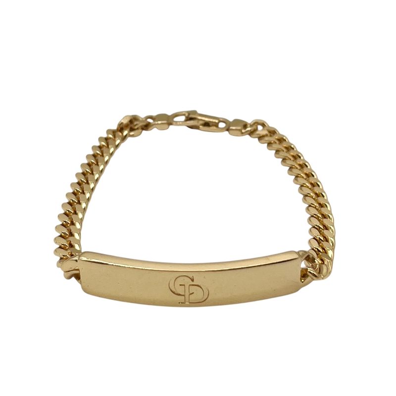 Christian DIOR Bracelet ID Plate CD Logo Gold Plated Gold