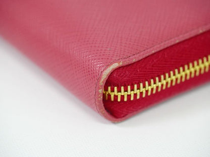Authentic Prada Ribbon Round Zipper Long Wallet Long Wallet Leather Pink Wallet