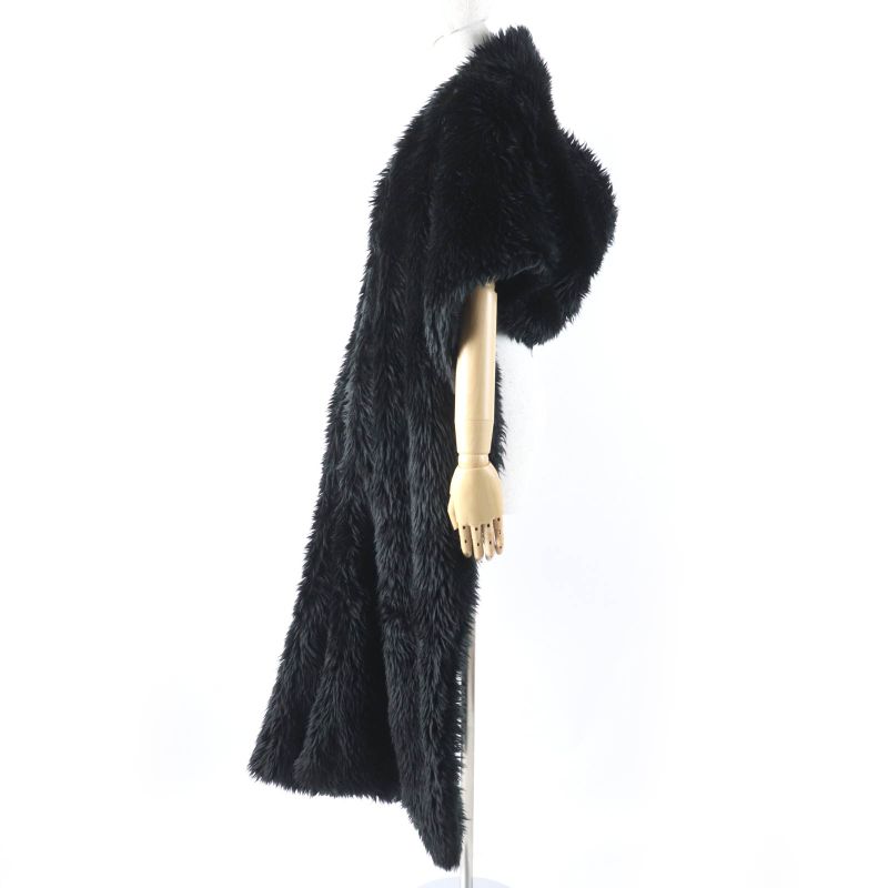 Balenciaga 719232 Faux Fur Large Shawl With Logo Tag And Hood Black 156 X 48cm