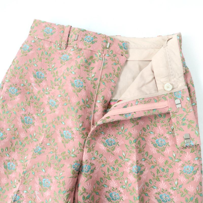 Gucci 621738 Silk Blend Flower Jacquard Flared Center Press Pants Pink 36 Made