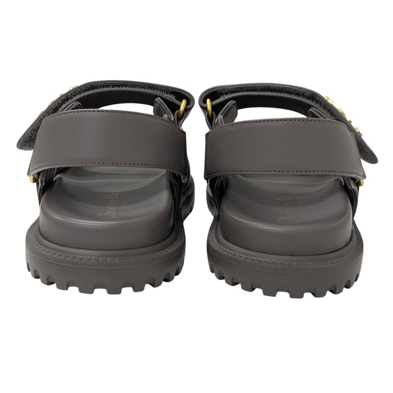 Christian Dioract Sandals Shoes Leather Gray Gold Logo Sports