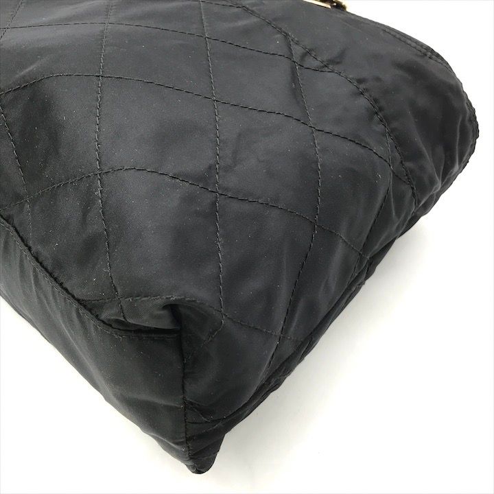 Prada Nylon Tessuto Quilted Chain Shoulder Tote Black