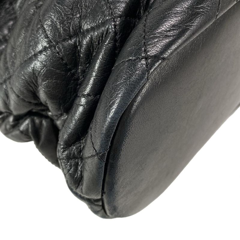 Chanel Matelasse Black Chain Shoulder Bag / Silver Hardware / Gathered Lambskin