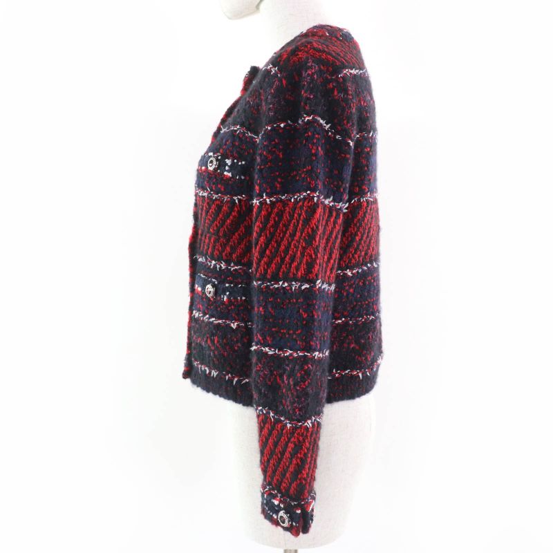 CHANEL 23B P75716k10880 Cashmere Silk Alpaca Blend Coco-mark Collarless Tweed