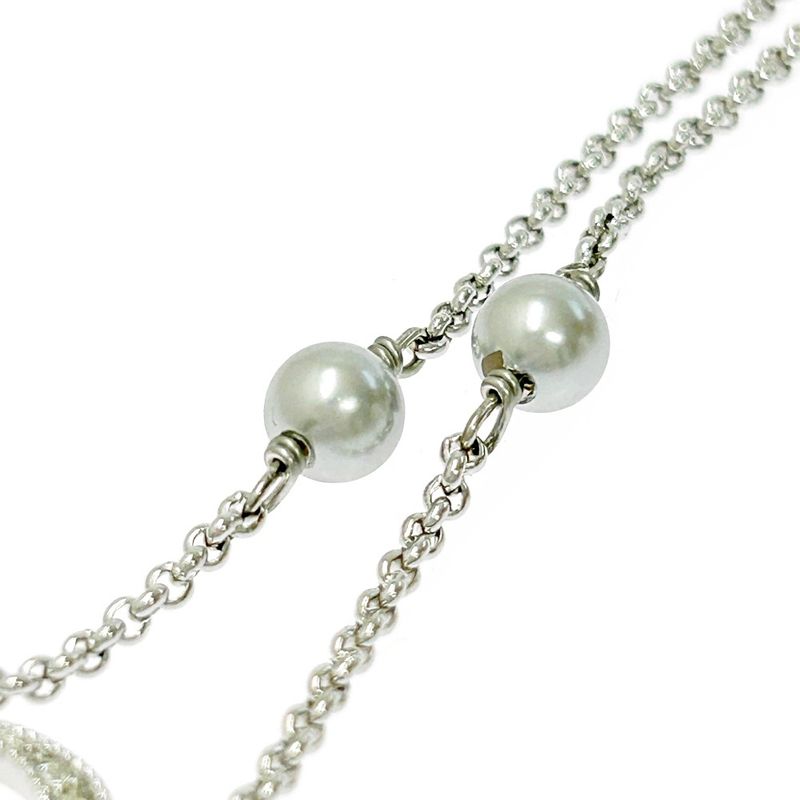 Christian Dior Metal Rhinestone Faux Pearl Dior Logo Bracelet Silver 305483