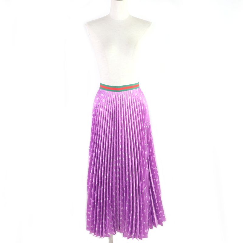 Gucci Adidas 696770 Webline GG Logo Trefoil Long Skirt Pleated Skirt Purple 42