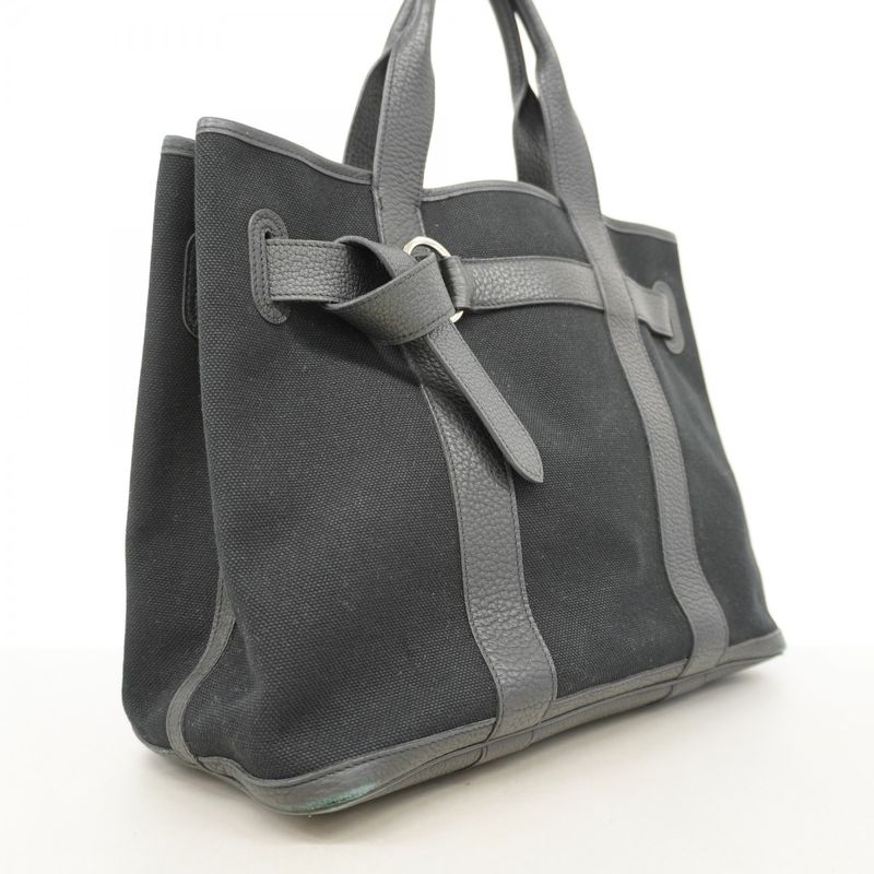 Hermes Tote Bag Petite Santure Canvas Black Silver Hardware □K Engraved Ladies