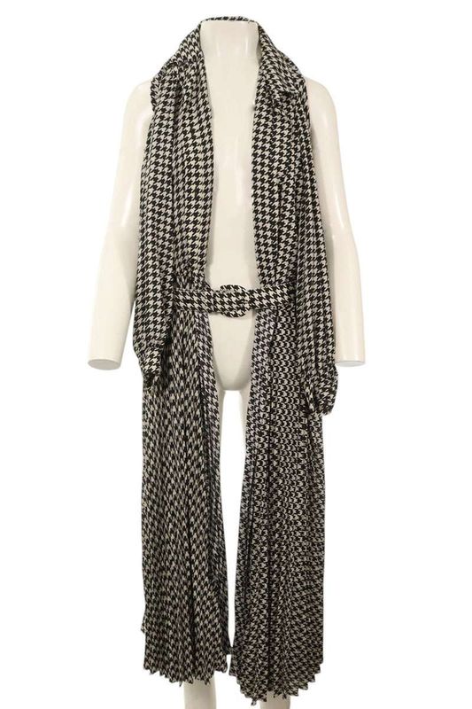 Balenciaga Pleated Dress Stola 832044 Hound's Tooth Belted Pleated Shawl Women's