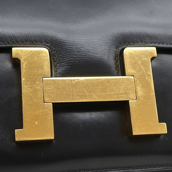 Hermes Shoulder Bag Constance 24 Box Calf Black Gold Hardware Black D Engraved