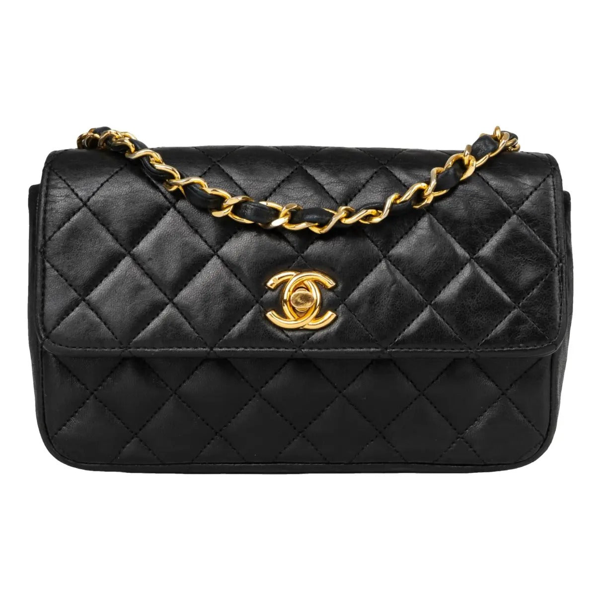 CHANEL Vintage Classic Single Flap Quilted Lambskin Chain Bag Black