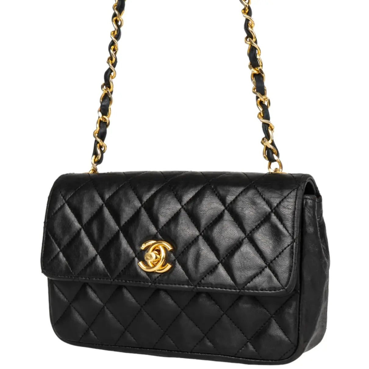 CHANEL Vintage Classic Single Flap Quilted Lambskin Chain Bag Black