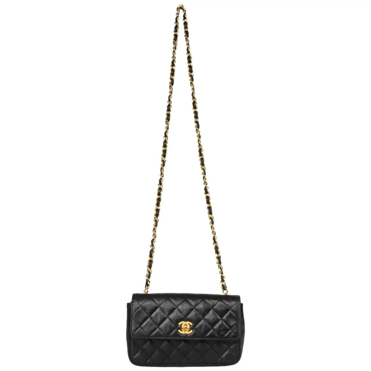 CHANEL Vintage Classic Single Flap Quilted Lambskin Chain Bag Black