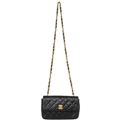 CHANEL Vintage Classic Single Flap Quilted Lambskin Chain Bag Black