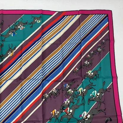 Hermes Carre 90 LEA Courses Horse Racing Silk Scarf Multicolor
