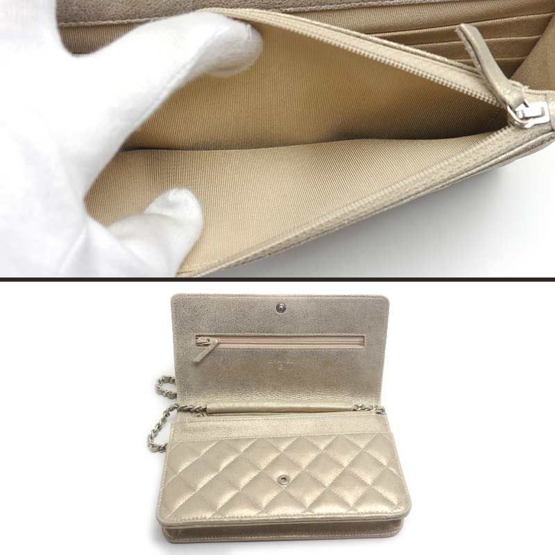 Chanel Matelasse Chain Wallet Leather Gold Shoulder Bag