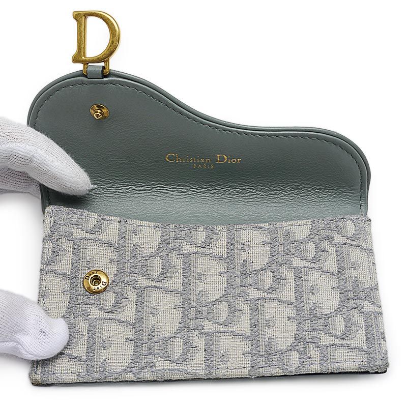 Dior Saddle Zip Card Holder Oblique Jacquard Gray