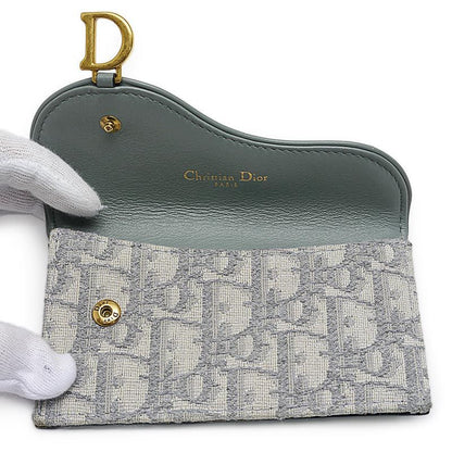 Dior Saddle Zip Card Holder Oblique Jacquard Gray