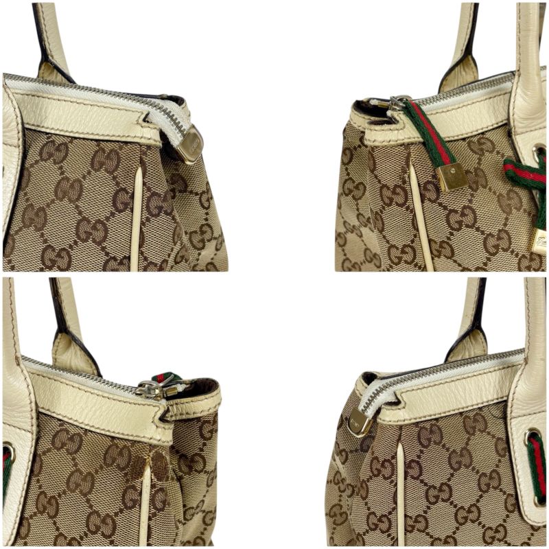 Gucci Tote Bag Brown Beige Ivory GG Canvas Sherry Line Ribbon