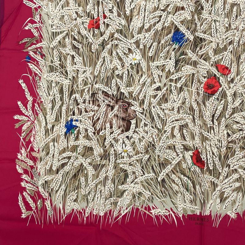 Hermes Carre 90 Lapins DANS UN Champ DE Wheat Field And Rabbit Red X Multicolor