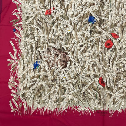 Hermes Carre 90 Lapins DANS UN Champ DE Wheat Field And Rabbit Red X Multicolor
