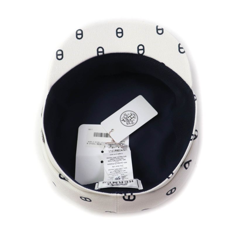 Hermes Vauban Toile Ashe Serie Hardware Chaine D'ancre Casket White Navy 56