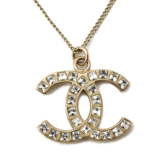 Chanel Necklace Pendant Coco Mark Rhinestone Gold