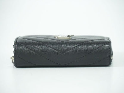 Authentic Saint Laurent YSL Logo Round Zipper Fold Wallet Compact Wallet