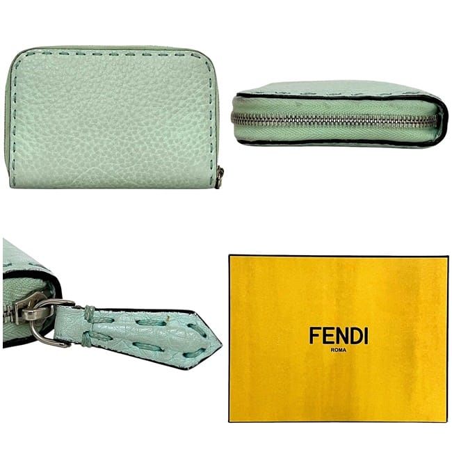 Fendi Coin Case Light Green Selleria 8m343 Excellent Condition Coin Purse