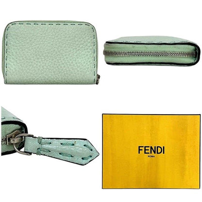 Fendi Coin Case Light Green Selleria 8m343 Excellent Condition Coin Purse