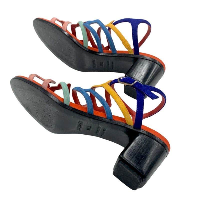 Hermes Sandals Shoes Suede Multicolor Square