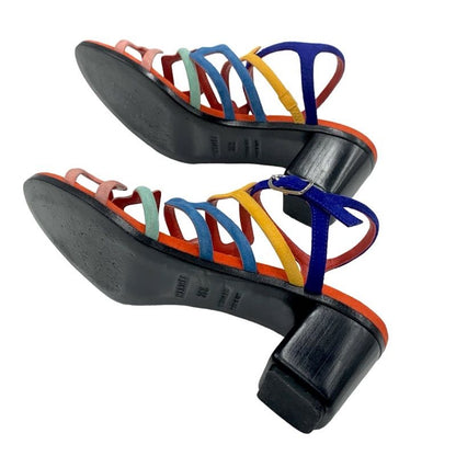 Hermes Sandals Shoes Suede Multicolor Square