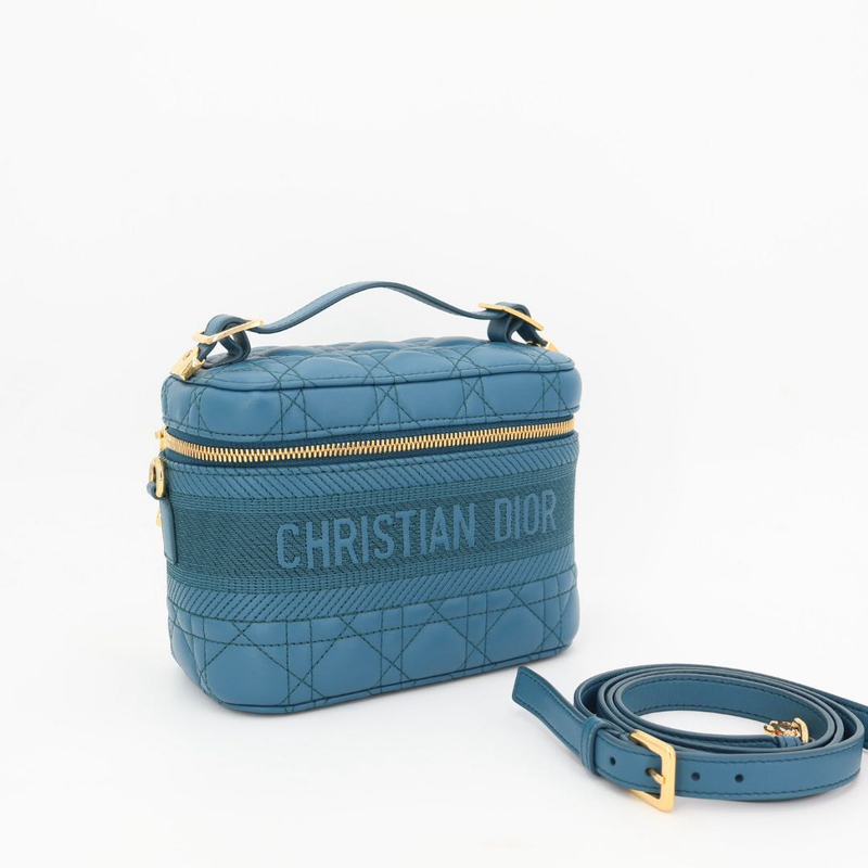 Christian DIOR Travel Canage Stitch Leather Small Vanity Shoulder Bag