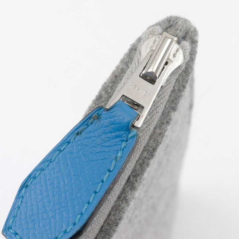 Hermes Toudou 37 Felt And Vaux Epson Blue Zanzibar Blue/gray A Unisex Clutch Bag