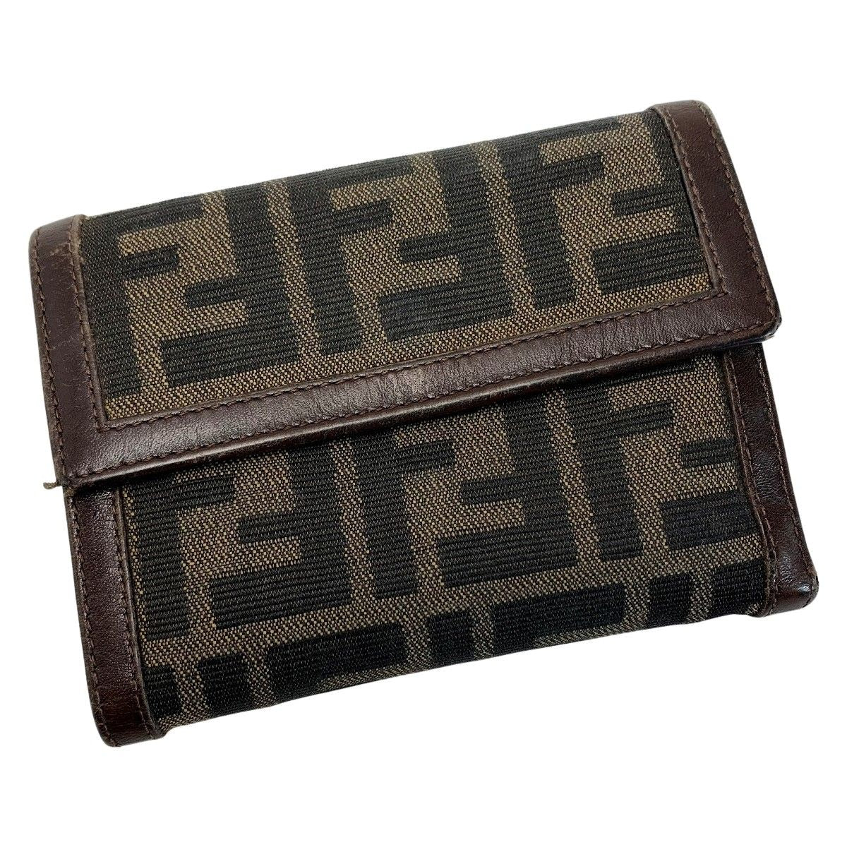 Fendi Zucca Jacquard Canvas Brown Trifold Wallet Men's Women's