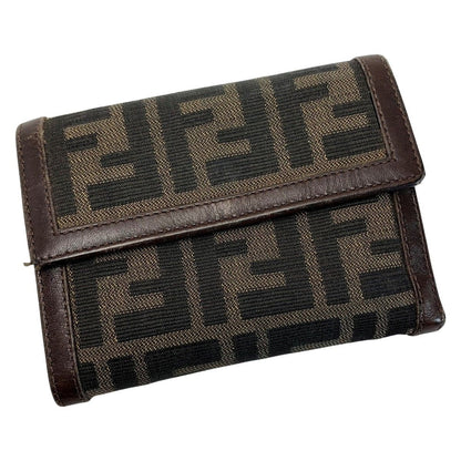 Fendi Zucca Jacquard Canvas Brown Trifold Wallet Men's Women's