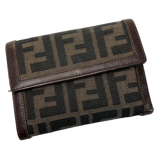 Fendi Zucca Jacquard Canvas Brown Trifold Wallet Men's Women's