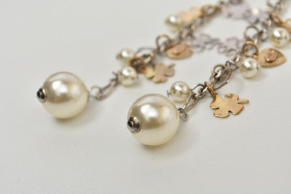 Chanel Earrings Chanel Clover Heart Motif Swing Pearl Silver Gold