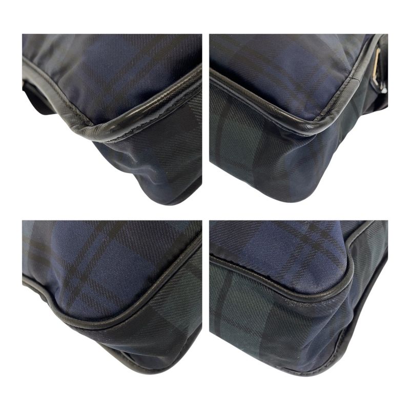 Prada Tessuto Triangle Logo Plate Checked Green Blue Black Silver Hardware