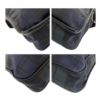 Prada Tessuto Triangle Logo Plate Checked Green Blue Black Silver Hardware