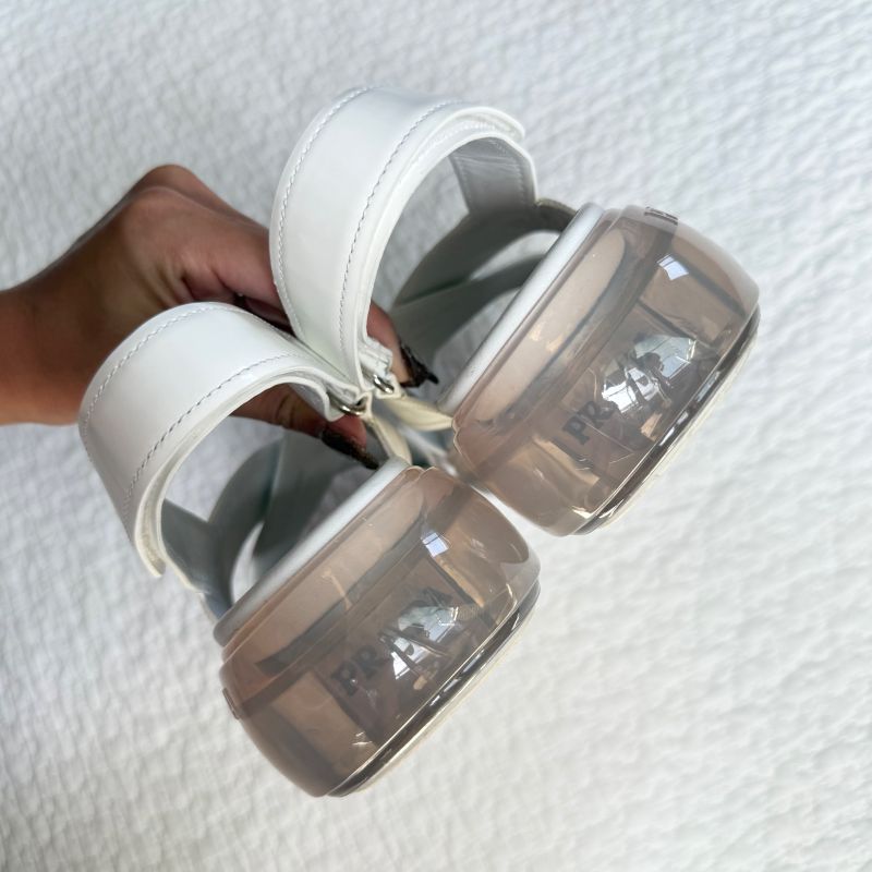 Prada Logo Thick Bottom Cloudbust Air Sandals Sport Sandals Cross Leather White
