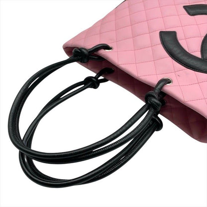 Chanel CC Logo Quilted Lambskin Cambon Hand Tote Pink Purse