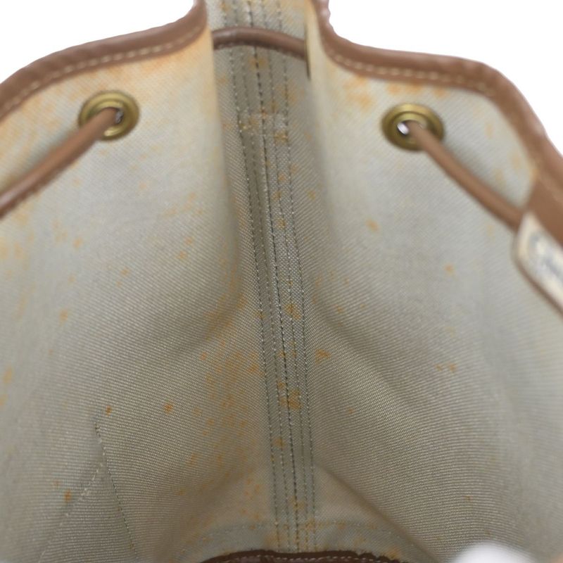 Christian DIOR Shoulder Bag Macadam Drawstring White Brown Leather Vintage