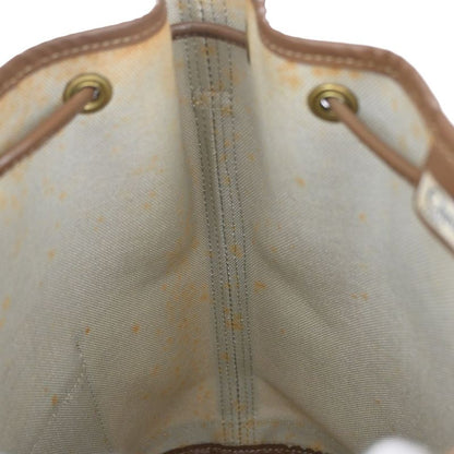 Christian DIOR Shoulder Bag Macadam Drawstring White Brown Leather Vintage